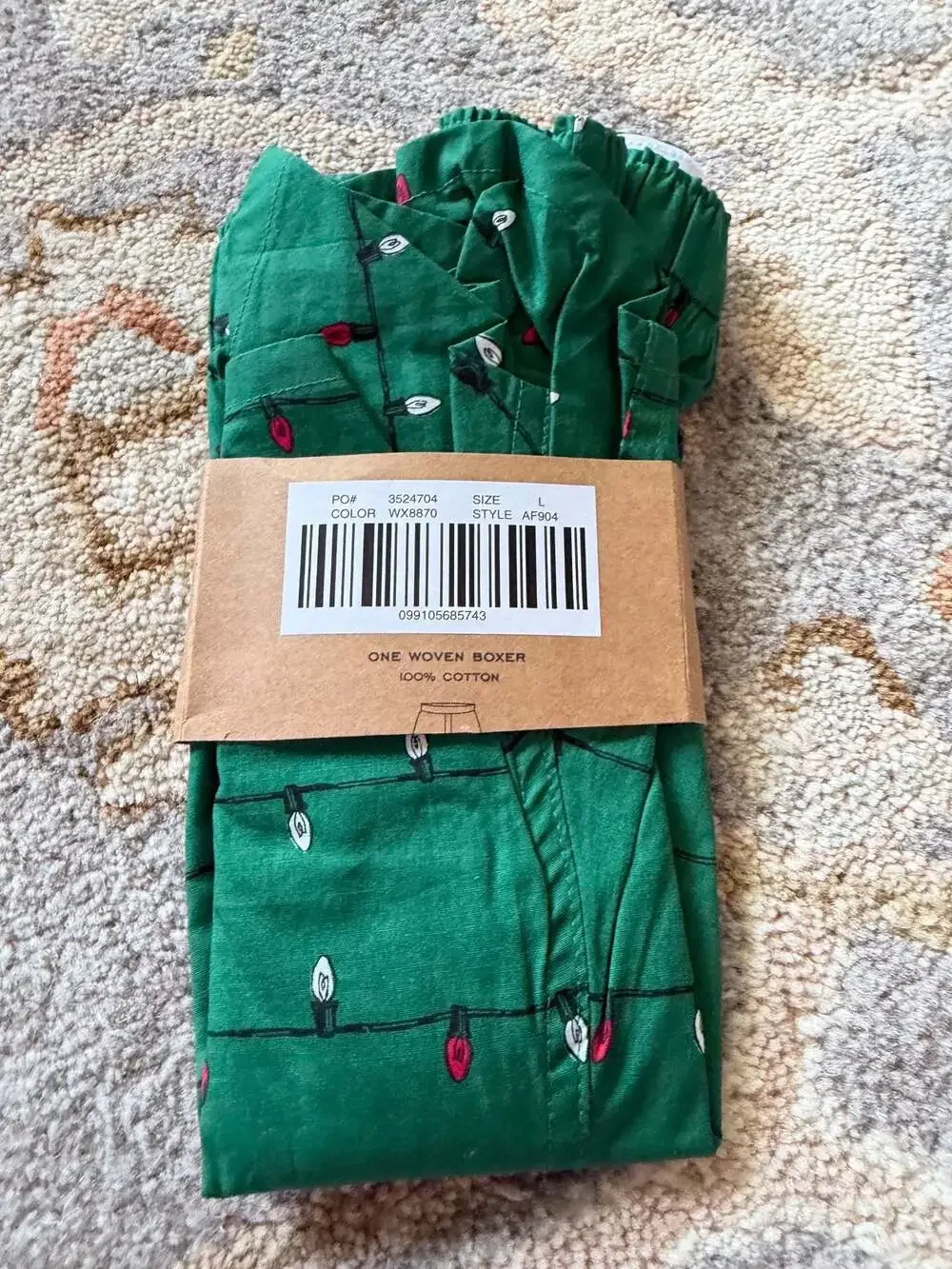 J.Crew Men's Christmas Light Print Woven Boxer Shorts Green